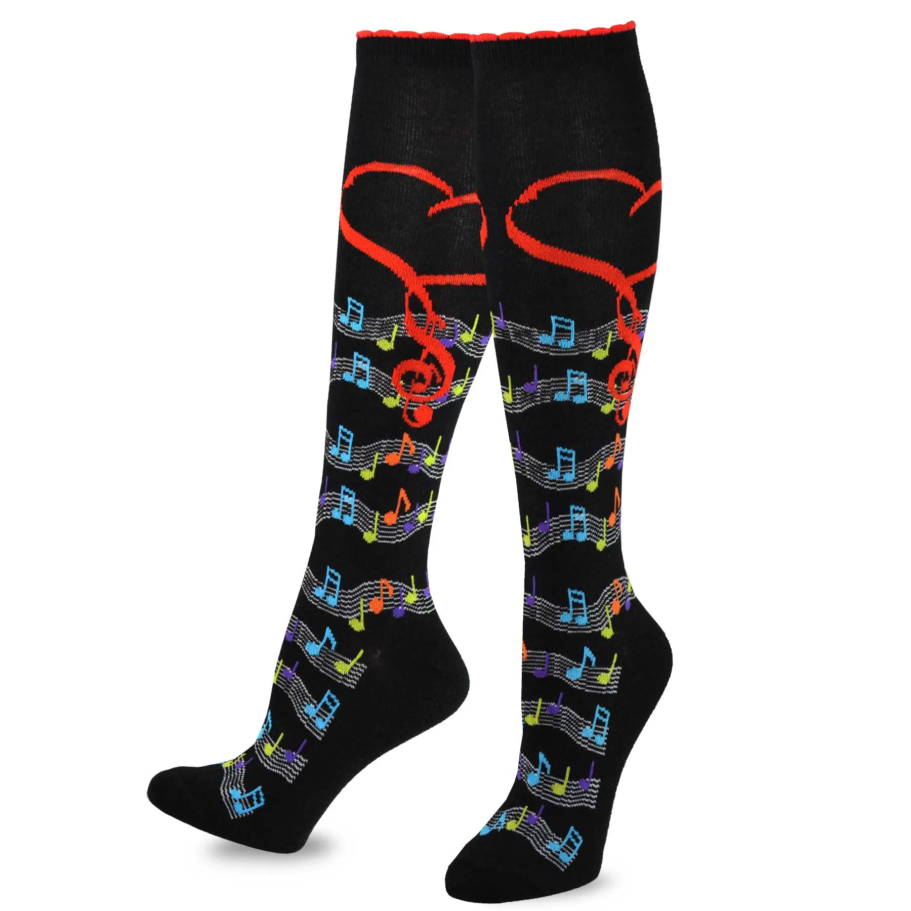 TeeHee Socks Women's Novelty Cotton Knee High Music Heart 3-Pack (12002)