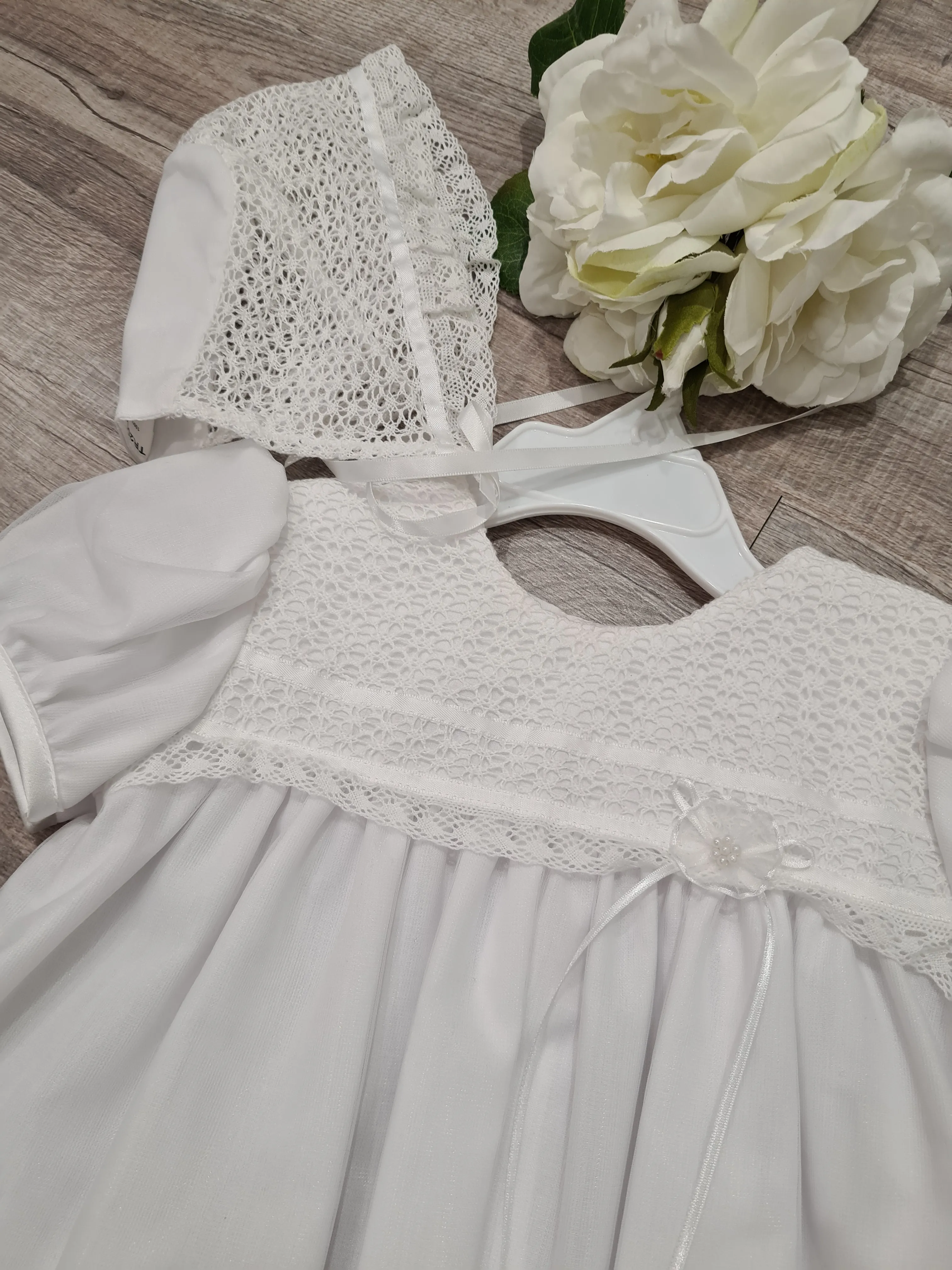 Tricot Overlay Christening Baptism Gown - Size 18m