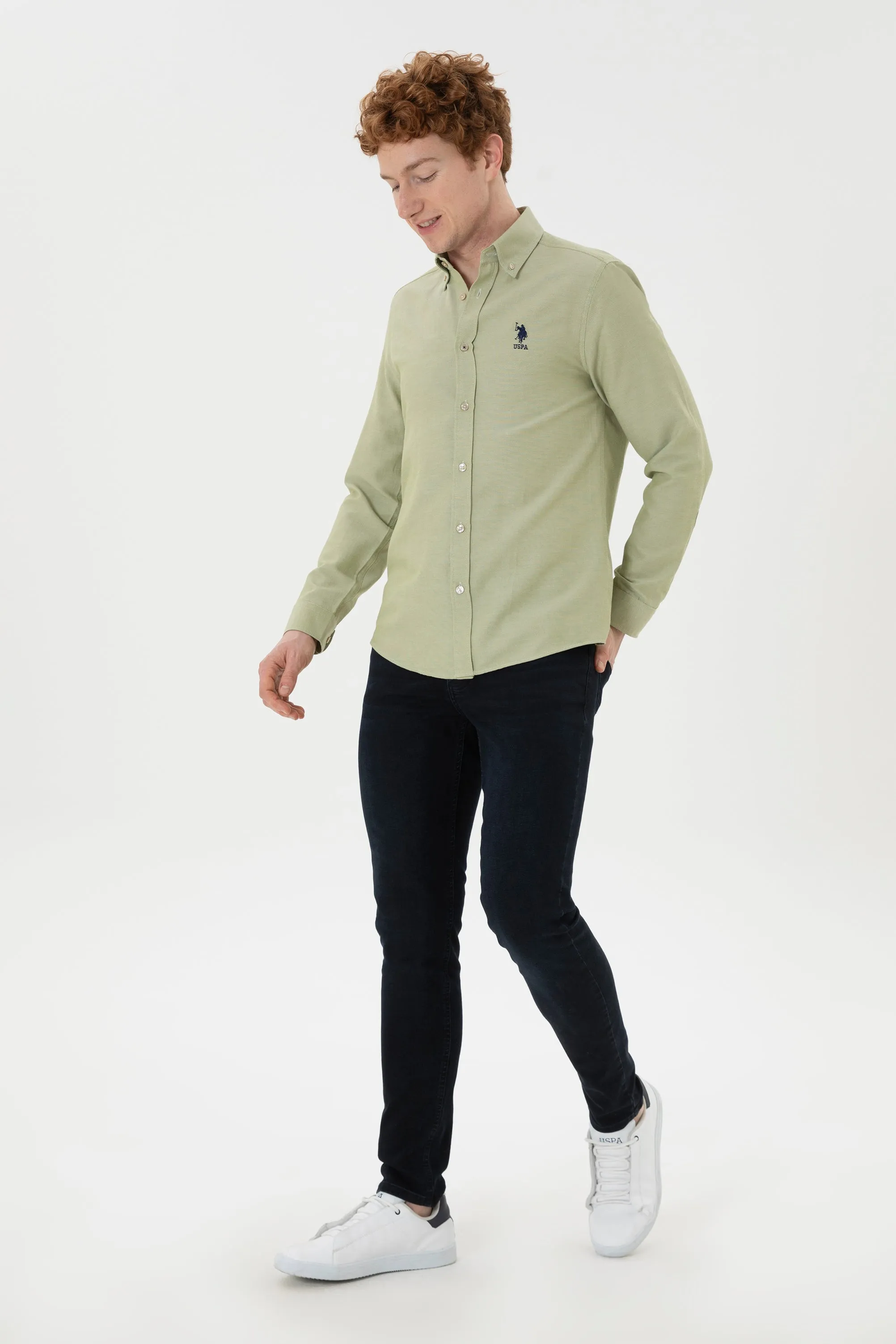 US Polo Assn. Men Shirt Slim Full Sleeve Light Khaki VR183 USPSH347 USPA