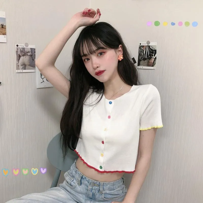 Women's Color Breasted Short T-shirt