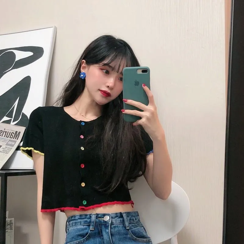 Women's Color Breasted Short T-shirt
