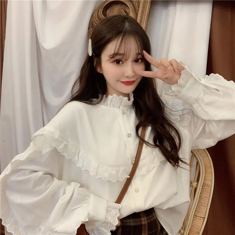 Women's  Falbala Trumpet Sleeved Shirt