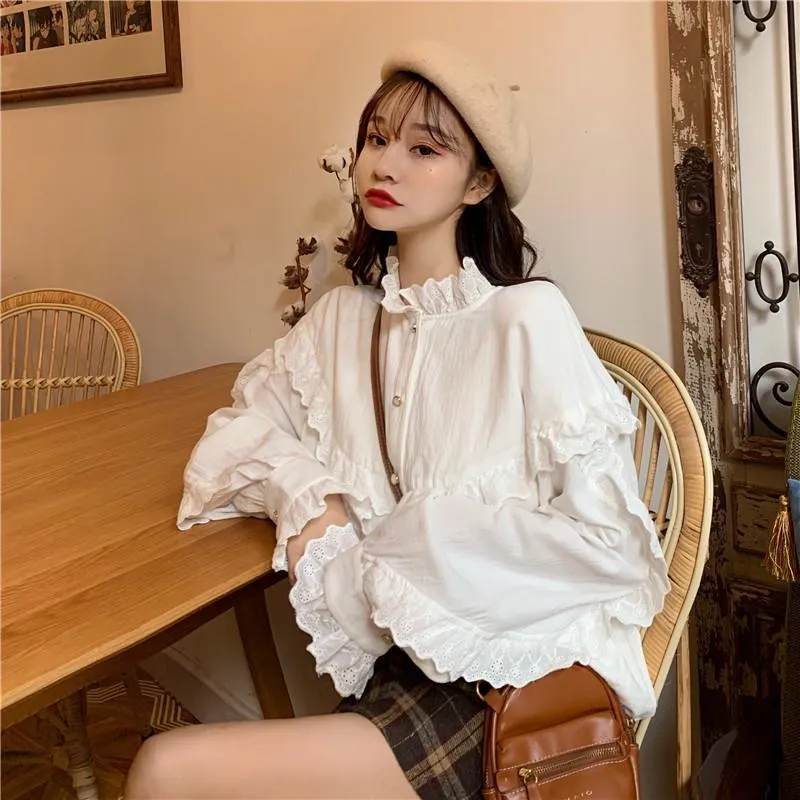Women's  Falbala Trumpet Sleeved Shirt