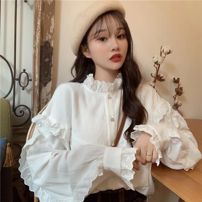 Women's  Falbala Trumpet Sleeved Shirt