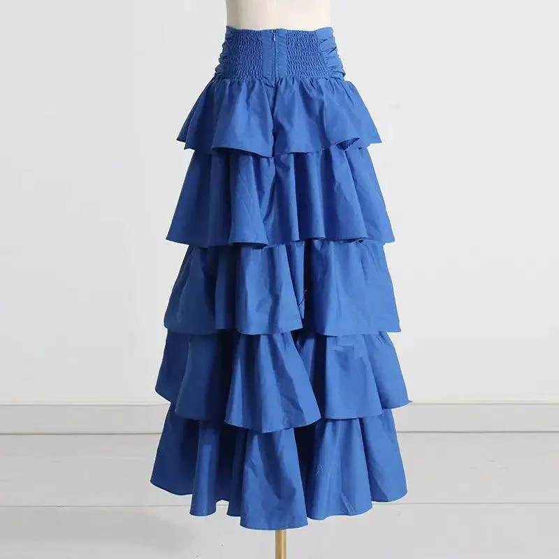 Women’s V-neck Lace Short Top High Waist Cake Layer Dress Suit